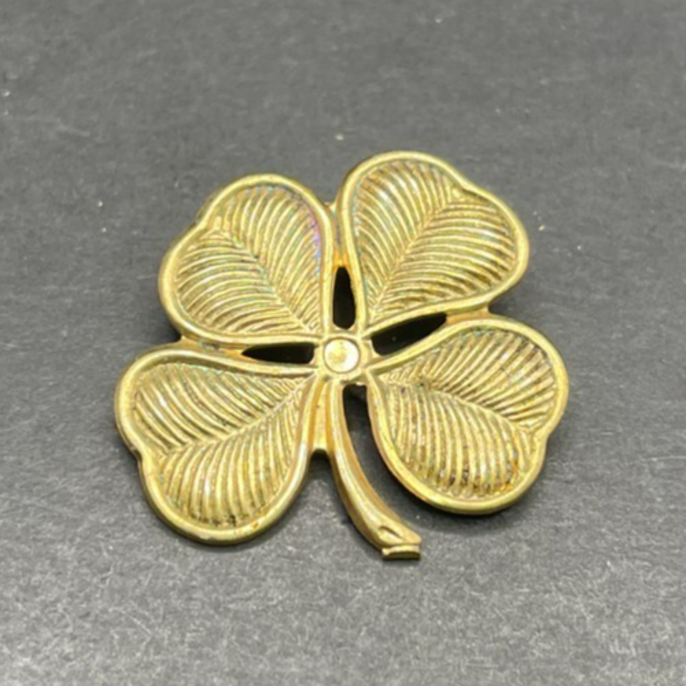 Vintage Four Leaf Clover Brooch Pin Gold Tone Textured Irish Good Luck Shamrock